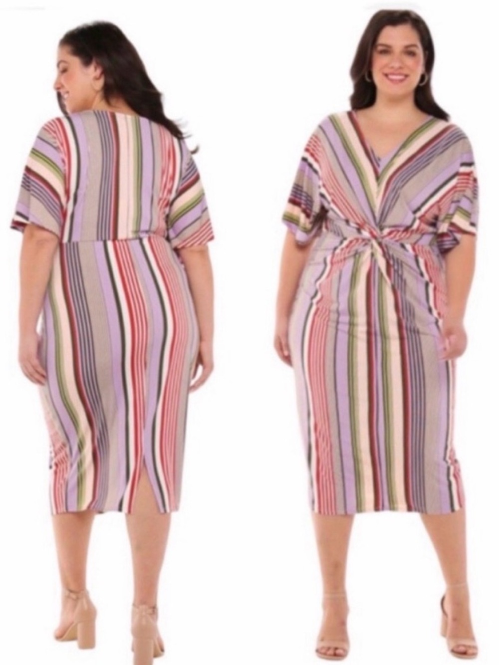 Evri Striped Knot Front Midi Dress Size 2X